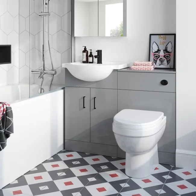 Quartz Stone Grey Combination Vanity Basin and Seattle Toilet 1050mm - Black Accents