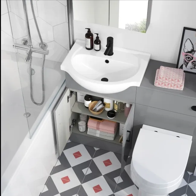 Quartz Stone Grey Combination Vanity Basin and Denver Toilet 1050mm - Black Accents