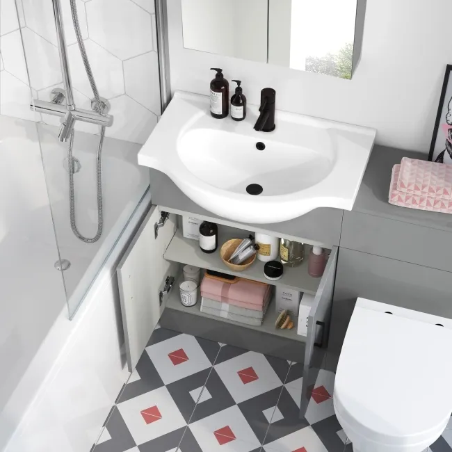 Quartz Stone Grey Combination Vanity Basin and Denver Toilet 1150mm - Black Accents