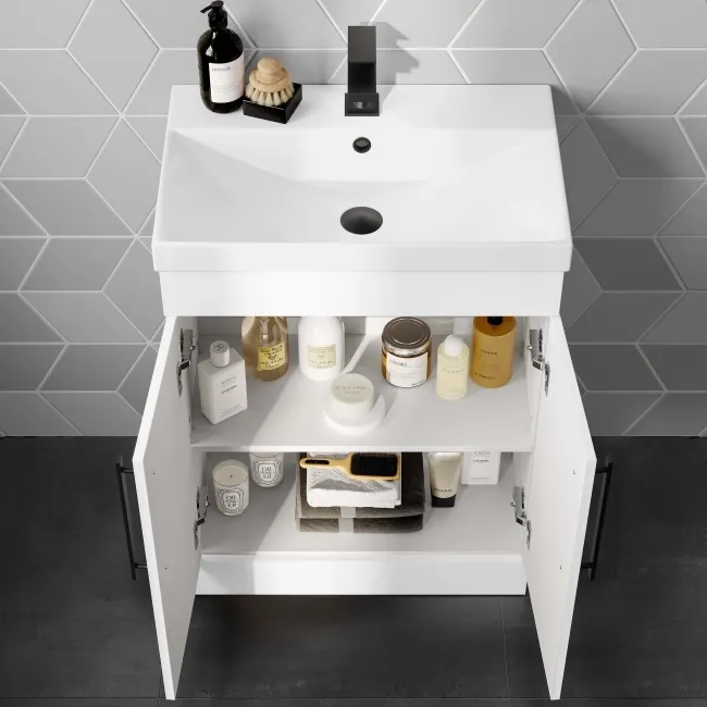 Avon Gloss White Basin Vanity 600mm - Black Accents