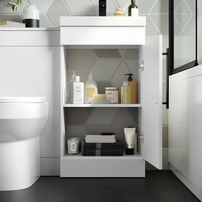 Avon Gloss White Combination Vanity Basin and Miami Toilet 950mm - Black Accents