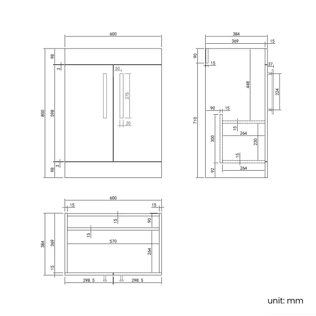 Avon Gloss White Combination Vanity Basin and Aruba Toilet 1100mm - Black Accents - Right Handed
