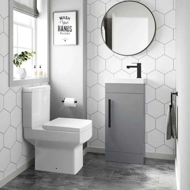 Avon Stone Grey Cloakroom Floor Standing Basin Vanity 400mm - Black Accents