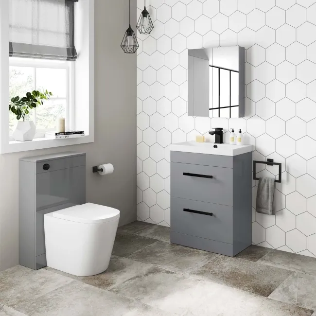 Avon Stone Grey Basin Drawer Vanity 600mm - Black Accents