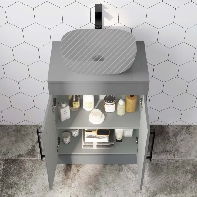 Avon Stone Grey Counter Top Vanity 600mm - Black Accents