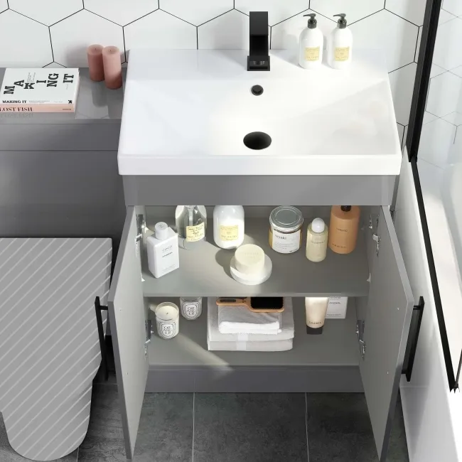 Avon Stone Grey Basin Vanity and Back To Wall Unit 1100mm - Black Accents