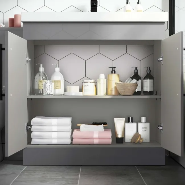 Avon Stone Grey Basin Vanity and Back To Wall Unit 1300mm - Black Accents