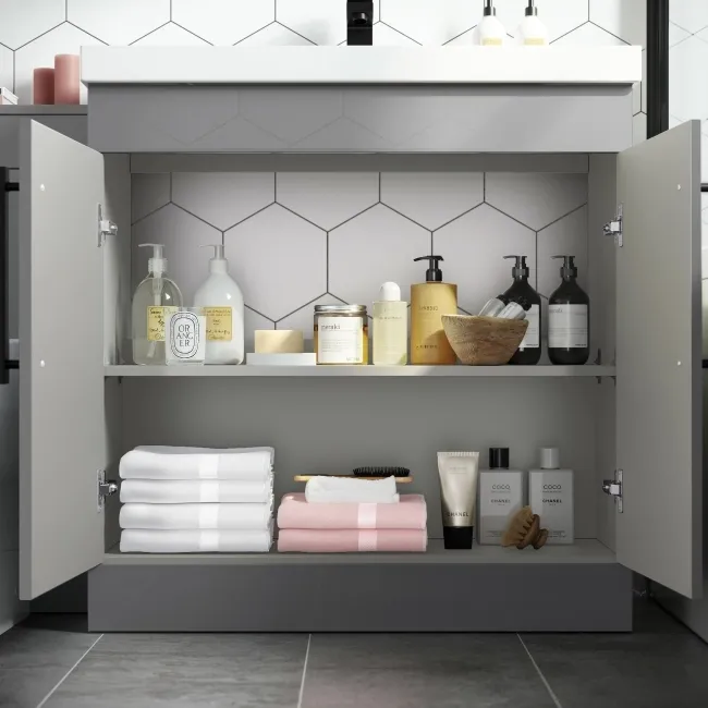 Avon Stone Grey Combination Vanity Basin and Miami Toilet 1300mm - Black Accents