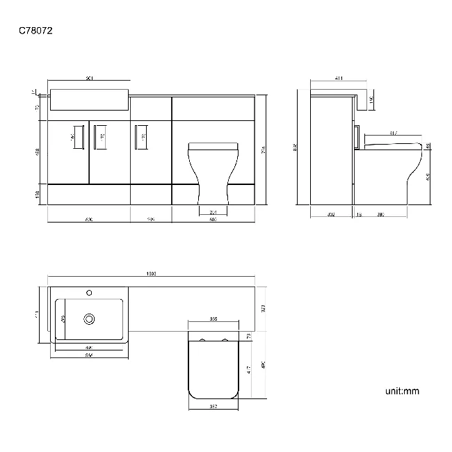 Harper Gloss White Combination Vanity Basin with Marble Top & Atlanta Toilet 1500mm - Black Accents