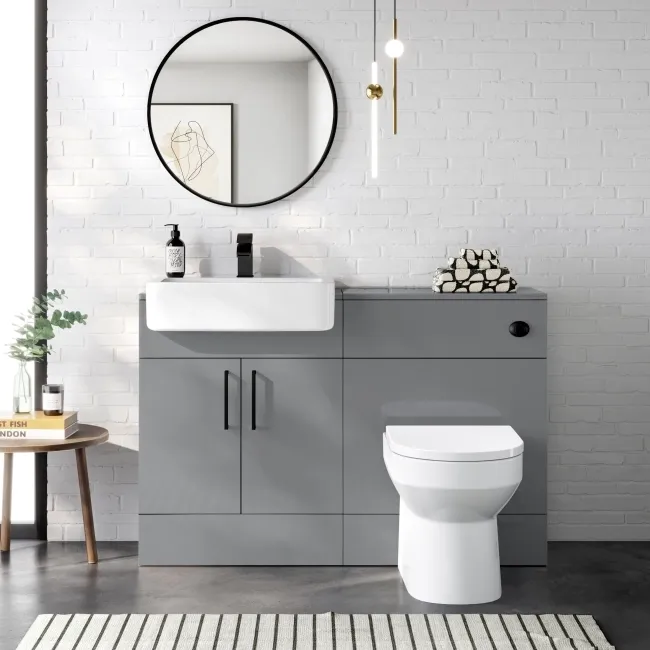 Harper Stone Grey Combination Vanity Basin and Miami Toilet 1200mm - Black Accents