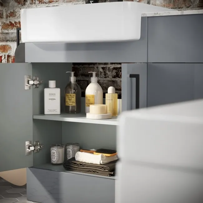 Harper Stone Grey Basin Vanity with Marble Top & Back To Wall Unit 1200mm - Black Accents