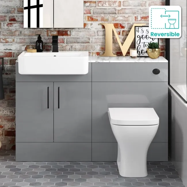 Harper Stone Grey Combination Vanity Basin with Marble Top & Atlanta Toilet 1200mm - Black Accents