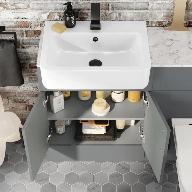 Harper Stone Grey Combination Vanity Basin with Marble Top & Atlanta Toilet 1200mm - Black Accents
