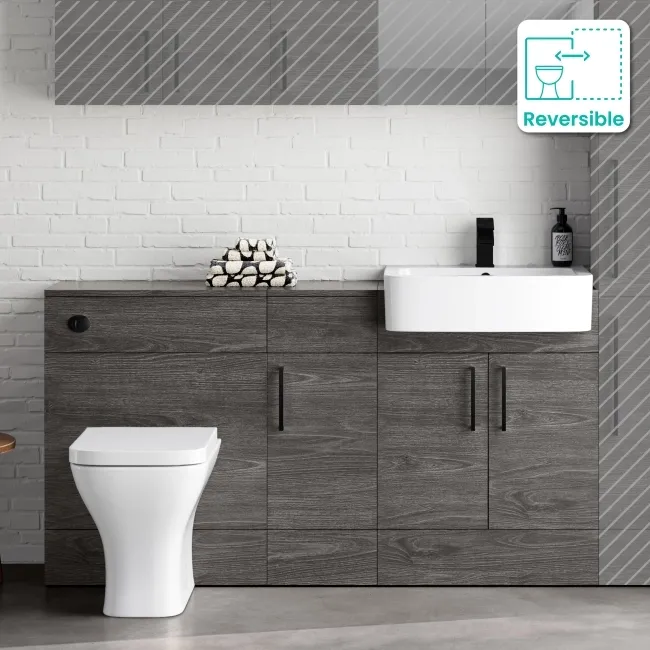 Harper Charcoal Elm Combination Vanity Basin and Atlanta Toilet 1500mm - Black Accents