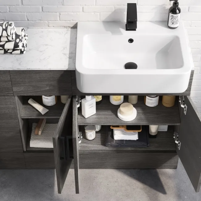 Harper Charcoal Elm Combination Vanity Basin with Marble Top & Atlanta Toilet 1500mm - Black Accents