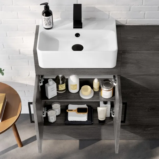 Harper Charcoal Elm Combination Vanity Basin & Miami Toilet 1000mm - Black Accents