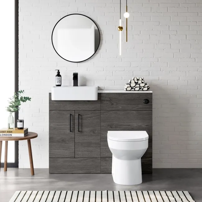 Harper Charcoal Elm Combination Vanity Basin with Marble Top & Miami Toilet 1000mm - Black Accents