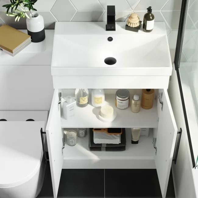 Avon Gloss White Combination Vanity Basin and Boston Toilet 1100mm - Black Accents