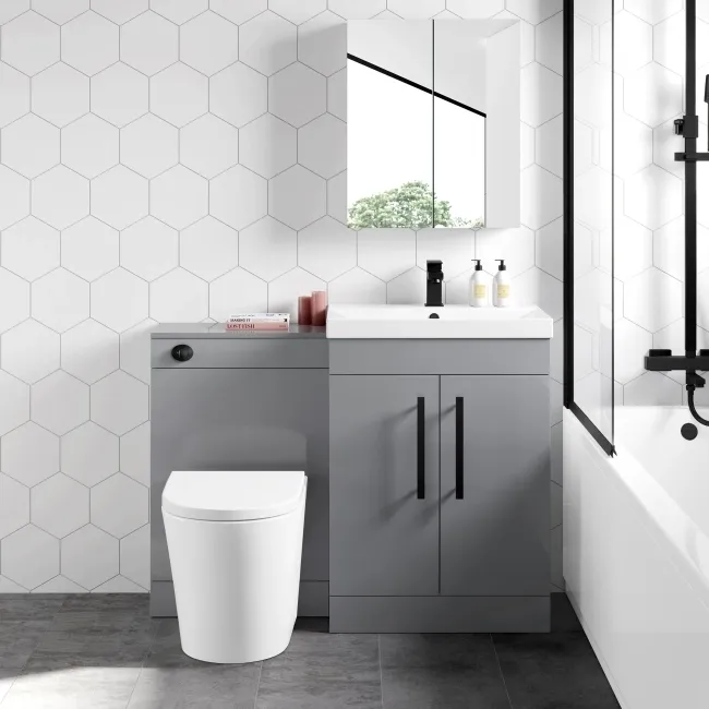 Avon Stone Grey Combination Vanity Basin and Boston Toilet 1100mm - Black Accents