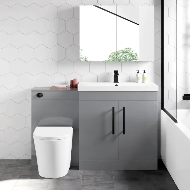 Avon Stone Grey Combination Vanity Basin and Boston Toilet 1300mm - Black Accents