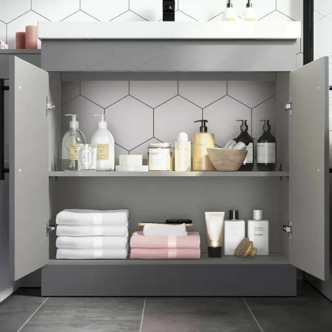 Avon Stone Grey Combination Vanity Basin and Boston Toilet 1300mm - Black Accents