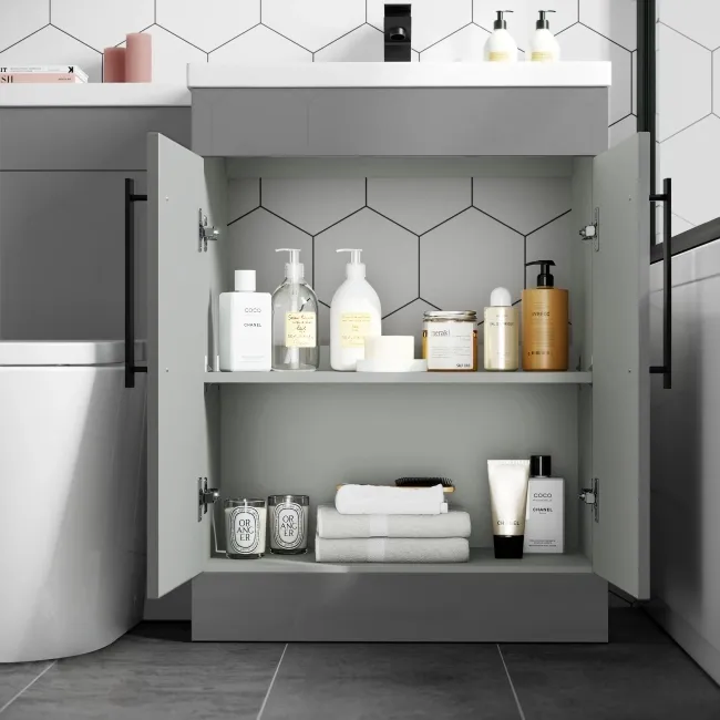 Avon Stone Grey Combination Vanity Basin and Boston Toilet 1100mm - Black Accents - Right Handed