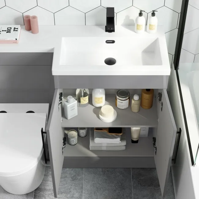 Avon Stone Grey Combination Vanity Basin and Boston Toilet 1100mm - Black Accents - Right Handed