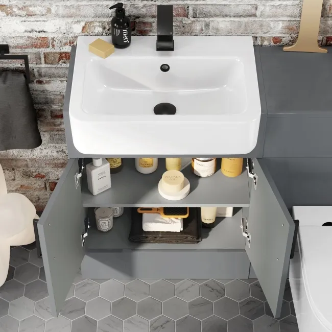 Harper Stone Grey Combination Vanity Basin and Boston Toilet 1200mm - Black Accents