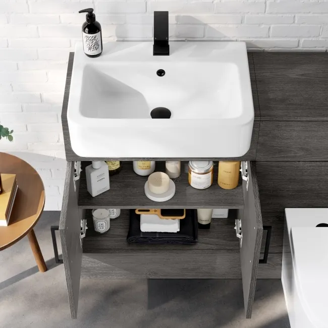 Harper Charcoal Elm Combination Vanity Basin and Boston Toilet 1200mm - Black Accents