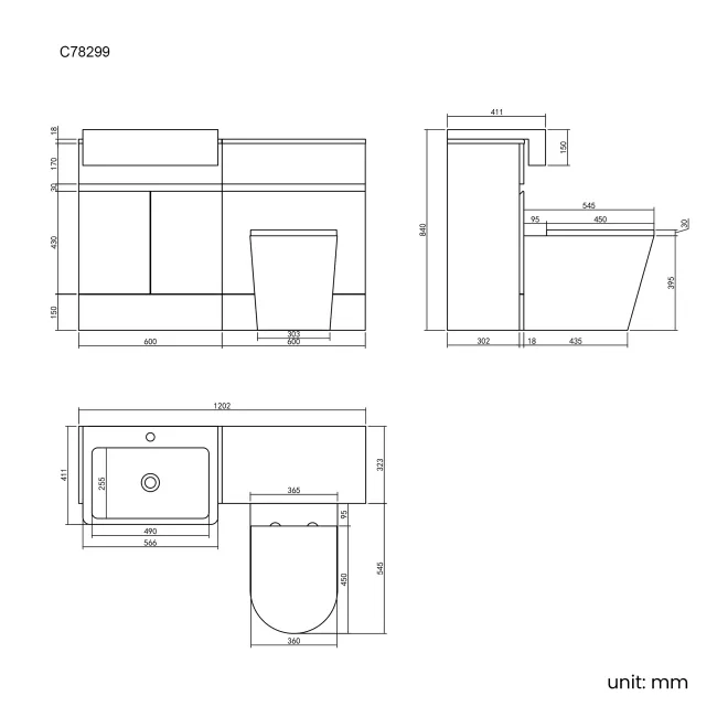 Foster Gloss White Combination Vanity Basin and Boston Toilet 1200mm