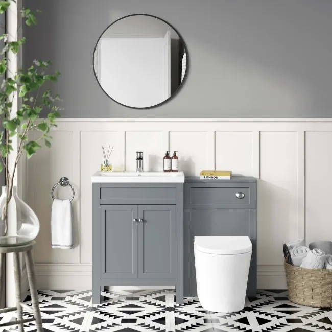 Bermuda Dove Grey Combination Vanity Basin and Boston Toilet 1100mm