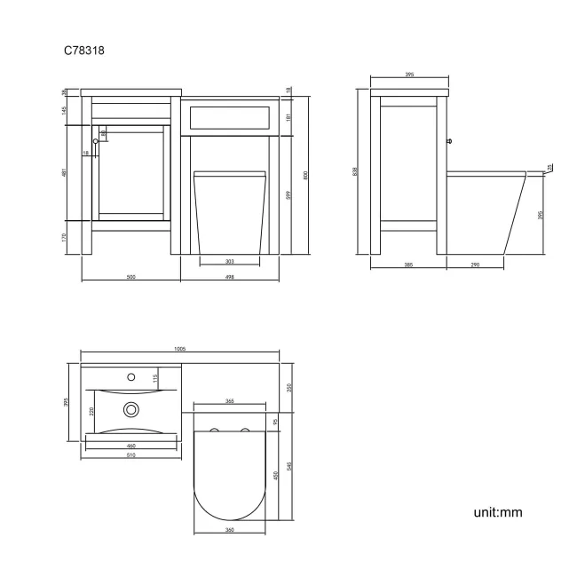 Bermuda Chalk White Combination Vanity Basin and Boston Toilet 1000mm