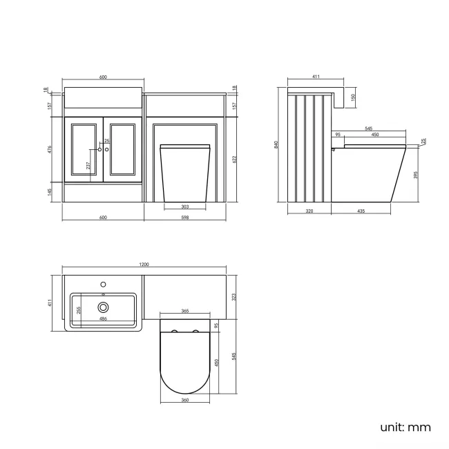 Monaco Dove Grey Combination Vanity Basin and Boston Toilet 1200mm
