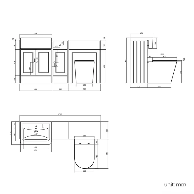 Monaco Chalk White Combination Vanity Traditional Basin and Boston Toilet 1500mm
