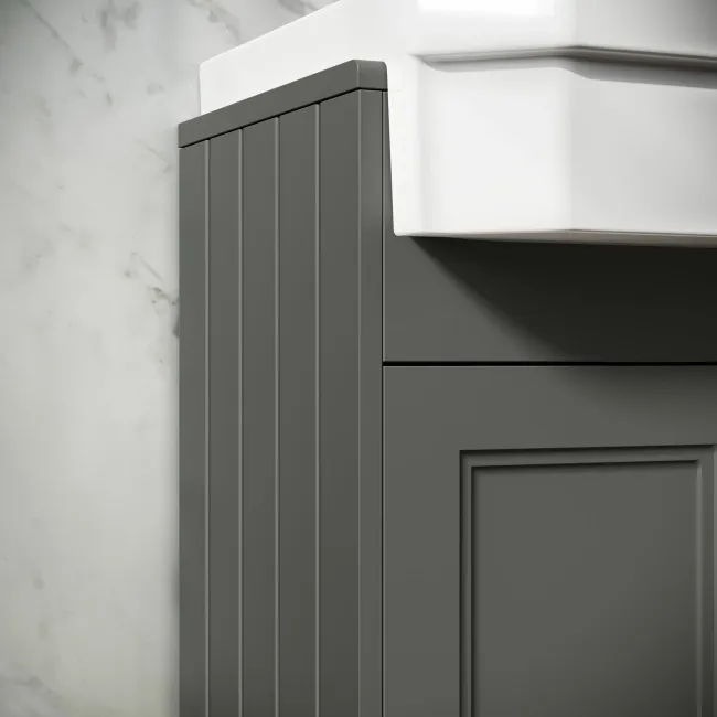 Monaco Graphite Grey Combination Vanity Traditional Basin and Hudson Toilet with Wooden Seat 1200mm