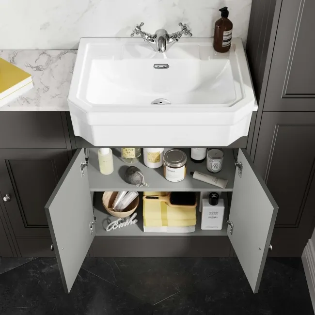 Monaco Graphite Grey Combination Vanity Traditional Basin with Marble Top & Hudson Toilet with Wooden Seat 1500mm