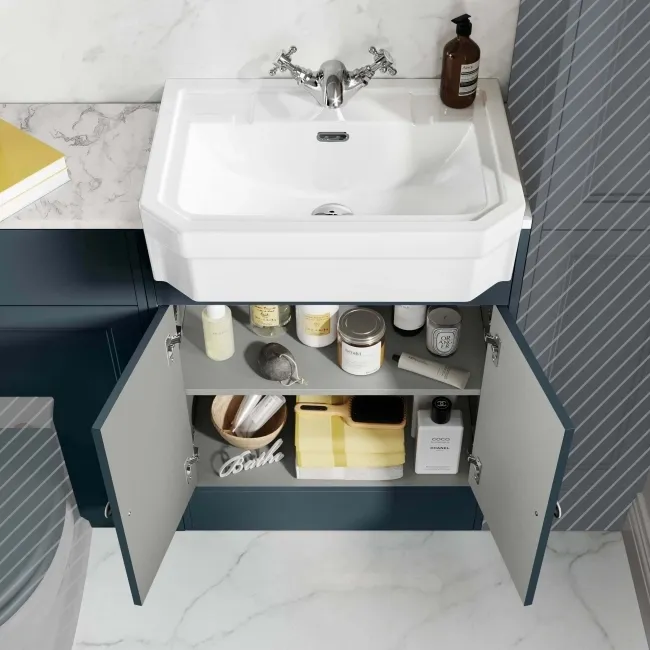 Monaco Inky Blue Combination Vanity Traditional Basin with Marble Top 1200mm (Excludes Pan & Cistern)