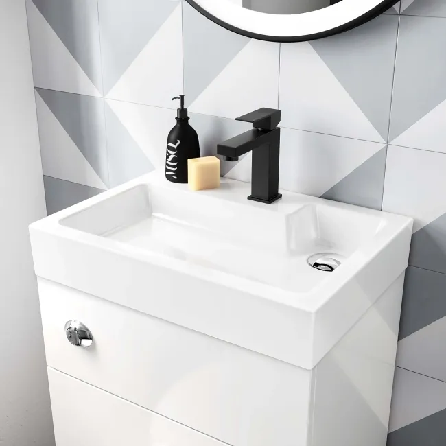 Ohio Gloss White 2-In-1 Combined Wash Basin & Back To Wall Unit 500mm