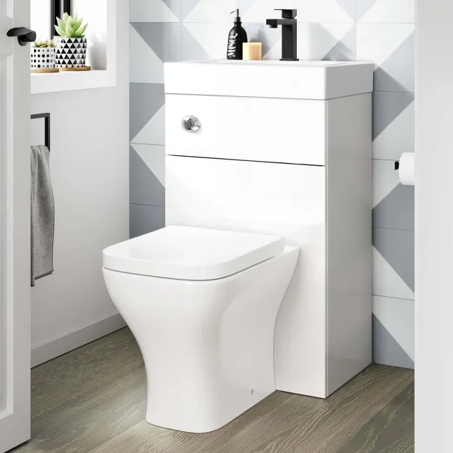 Ohio Gloss White 2-In-1 Combined Wash Basin & Atlanta Toilet 500mm