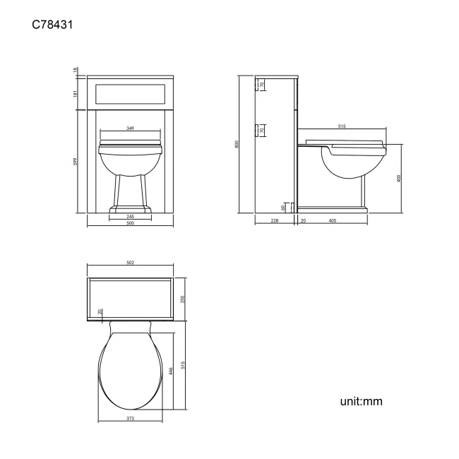 Traditional Chalk White Slimline Back To Wall Unit and Hudson Toilet with Wooden Seat