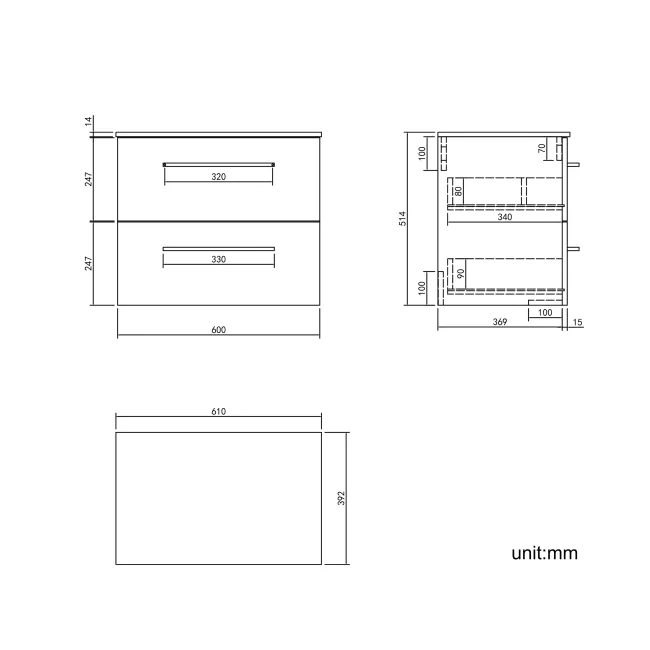 Elba Midnight Green Wall Hung Drawer 600mm Excludes Counter Top Basin - Brushed Brass Accents