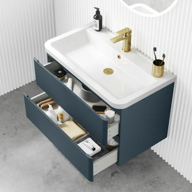 Corsica Inky Blue Wall Hung Basin Drawer Vanity 800mm