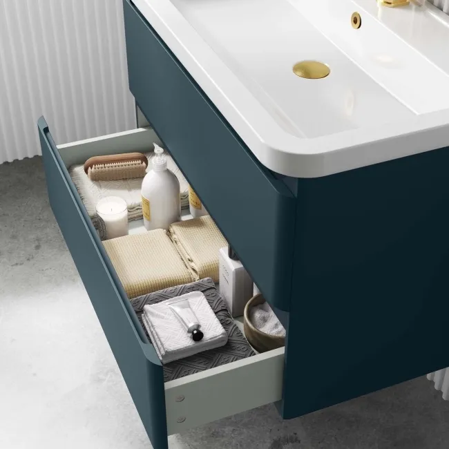 Corsica Inky Blue Wall Hung Basin Drawer Vanity 800mm