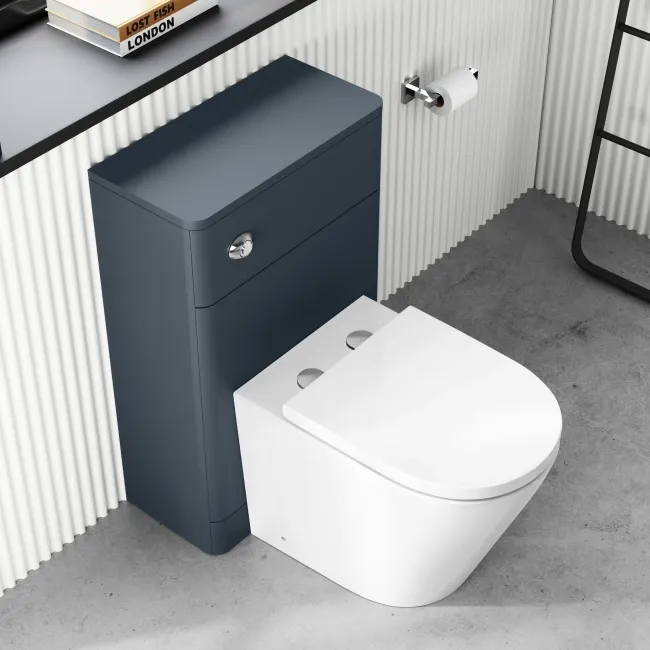 Corsica Curved Inky Blue Slimline Back To Wall Unit and Boston Toilet