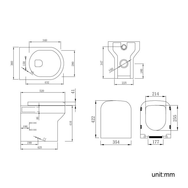 Corsica Curved Midnight Green Slimline Back To Wall Unit and Denver Toilet