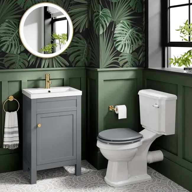 Bermuda Dove Grey Basin Vanity 500mm - Brushed Brass Accents