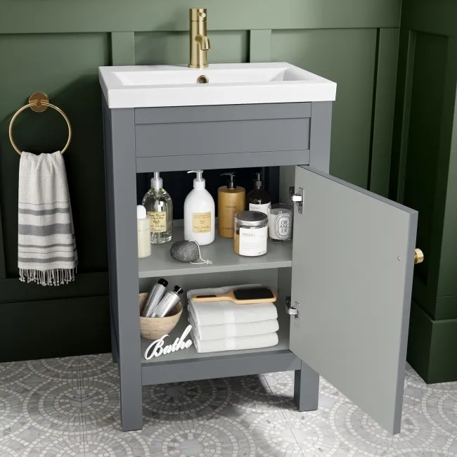 Bermuda Dove Grey Basin Vanity 500mm - Brushed Brass Accents