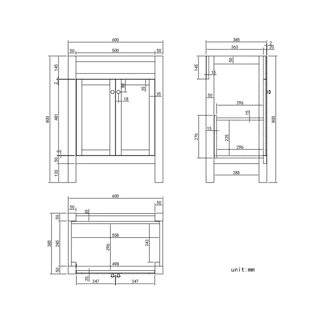 Bermuda Graphite Grey Basin Vanity 600mm - Brushed Brass Accents