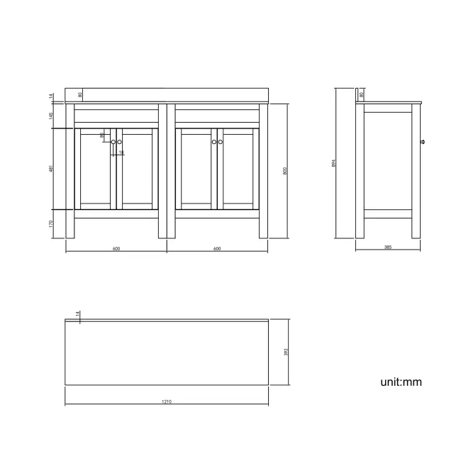 Bermuda Graphite Grey Cabinet with Marble Top 1200mm Excludes Counter Top Basins - Brushed Brass Accents