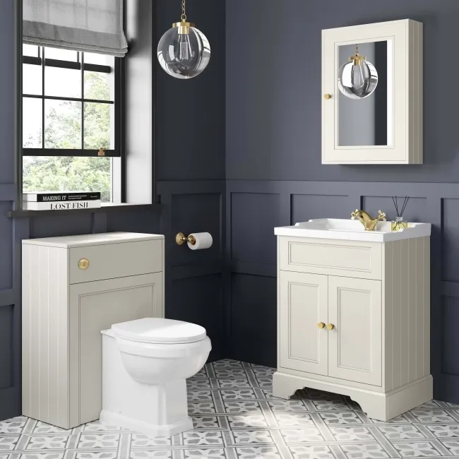 Lucia Chalk White Basin Vanity 630mm - Brushed Brass Accents